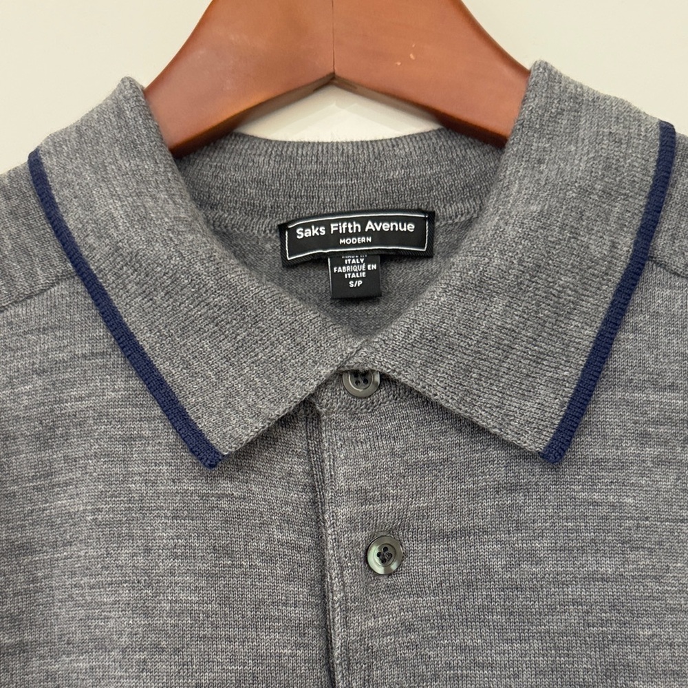 Saks Fifth Avenue Charcoal Polo with Red and Navy Accents (Like New)